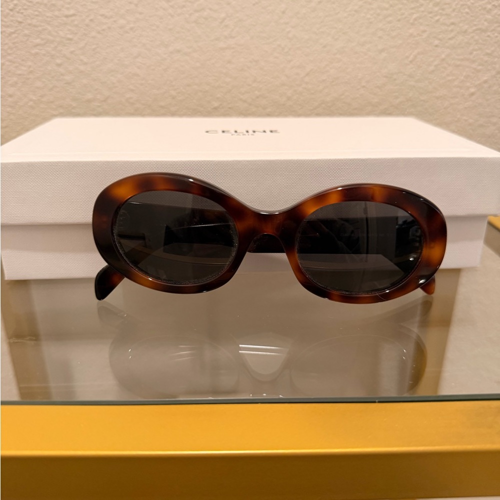 Celine Brown Tortoise Triomphe Oval Sunglasses
